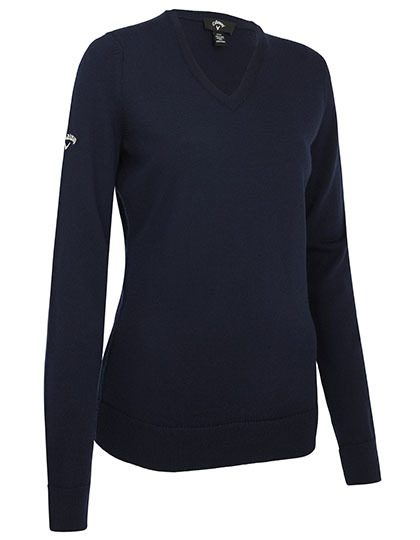 Ladies V-Neck Merino Sweater – Callaway in Dark Navy