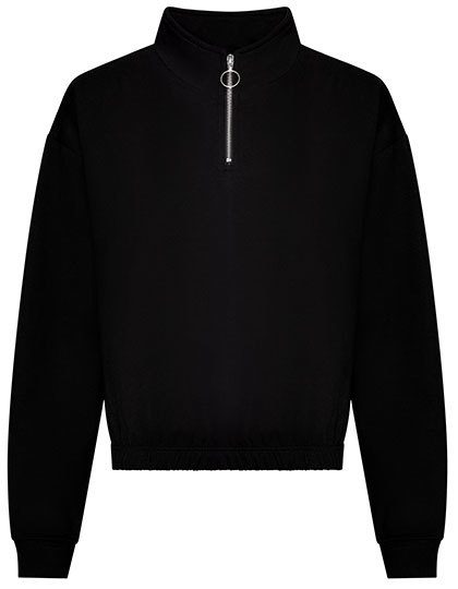 Women´s Cropped 1/4 Zip Sweat – Just Hoods in Deep Black