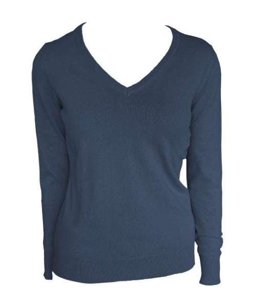Women’s V-Neck Fine Gauge Cotton Pullover – Legend Classics in Deep Blue