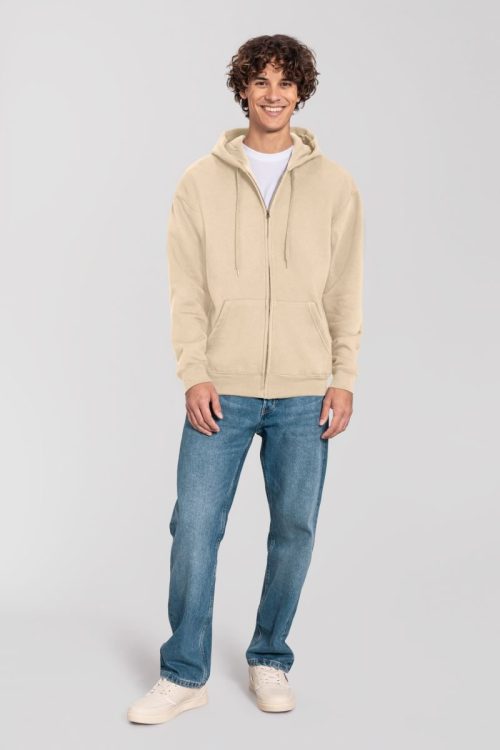 Schwere Kapuzen Sweatjacke Iconic Premium Hooded Sweat Jacket – Fruit of the Loom in Desert Sand