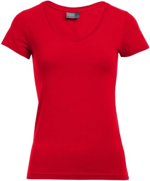 Damen Slim Fit V-Ausschnitt T-Shirt 3086 – Promodoro in Fire Red