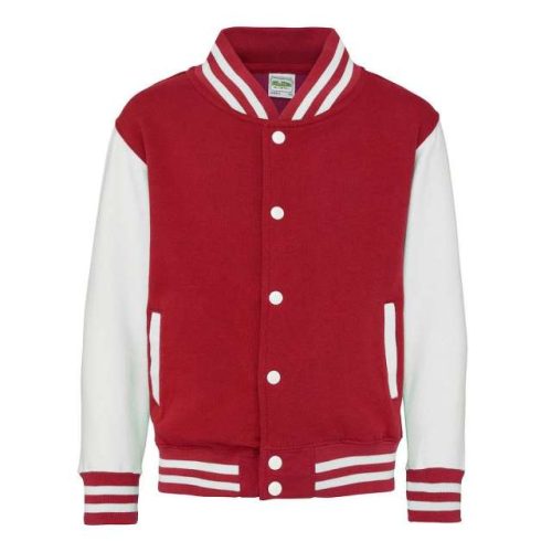 Kids Varsity Jacket – Just Hoods in Fire Red/Arctic White