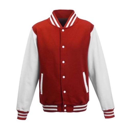 Varsity Jacket – Just Hoods in Fire Red/Arctic White