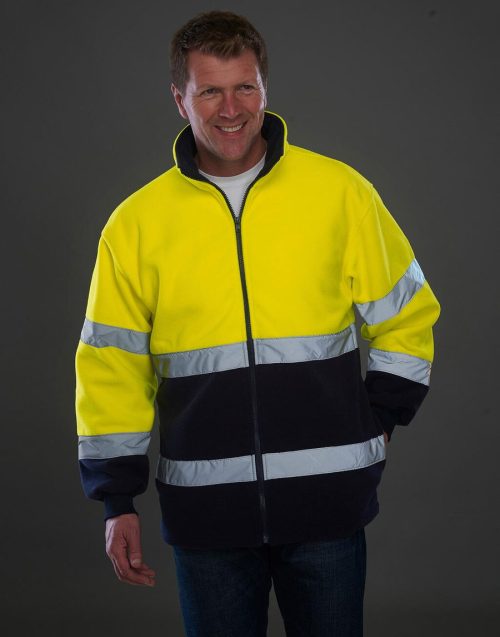 Hi-Vis 2 Bands 2-Tone Fleece Jacket – YOKO in Fluo Yellow/Navy