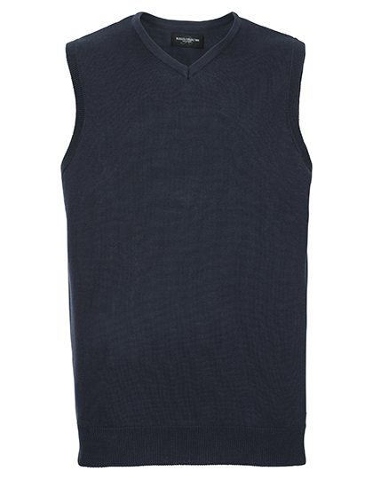 Men's V-Neck Sleeveless Knitted Pullover – Russell Athletic Collection in French Navy
