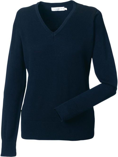 Ladies' V-neck Knitted Pullover R-710F-0 – Russell in French Navy