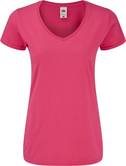 Damen V-Ausschnitt T-Shirt Lady-Fit Iconic 150 V-Neck T – Fruit of the Loom in Fuchsia
