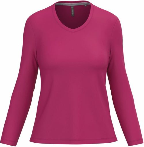 Damen V-Ausschnitt T-Shirt langarm K 382 – Kariban in Fuchsia