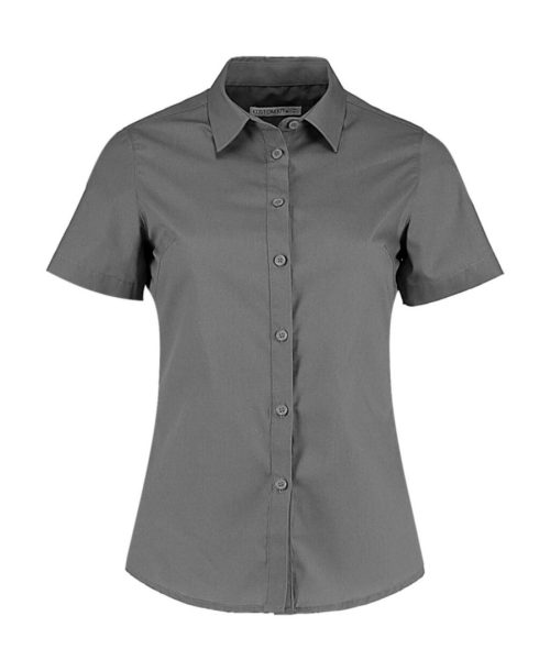 Women´s Tailored Fit Poplin Shirt Short Sleeve – Kustom Kit in Graphite