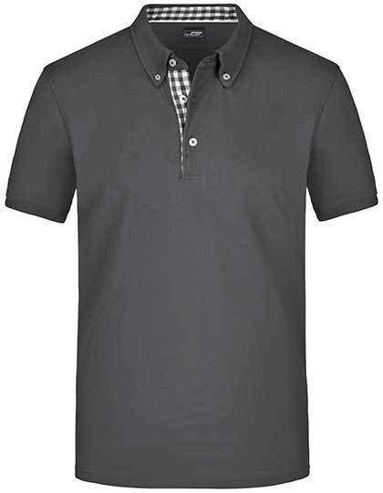 Herren Button-Down Piqué Polo JN 964 – Daiber in Graphite (Solid)/Graphite (Solid)/White