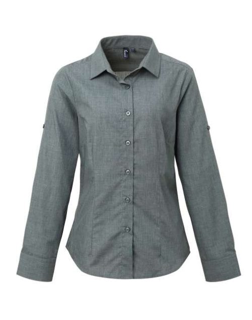Women's Cross-Dye Roll Sleeve Poplin Bar Shirt – Premier in Grey Denim
