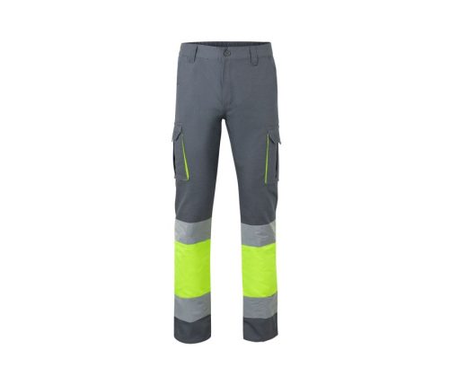 Two-Tone High Visibility Multi-Pocket Trousers 303007 – Velilla in Grey / Fluo Yellow
