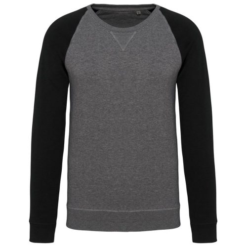 Zweifarbiges Herren-Sweatshirt French Terry mit Rundhalsausschnitt und Raglanärmeln AUS BIO-Baumwolle K491 – Kariban in Grey Heather / Black