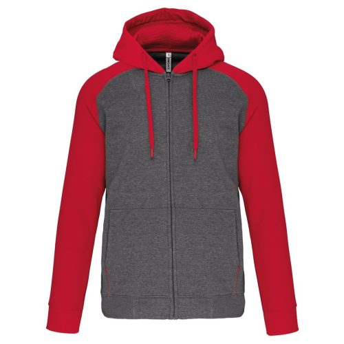 Zweifarbige Unisex-Fleecejacke mit Reißverschluss und Kapuze PA380 – Proact in Grey Heather / Sporty Red