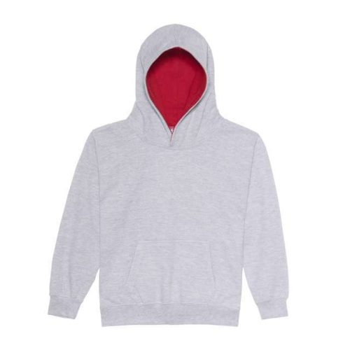 Kids Varsity Hoodie – Just Hoods in Heather Grey/Fire Red