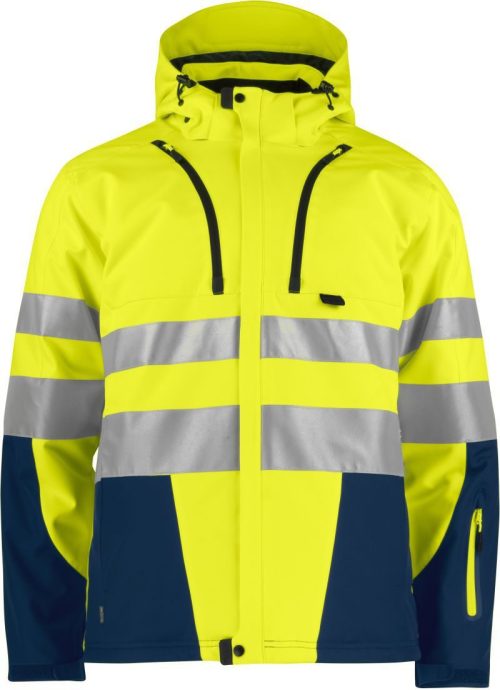 3-Lagen Sicherheits Softshell Jacke 6420 Padded Softshell – ProJob in Hi Vis Yellow/Navy