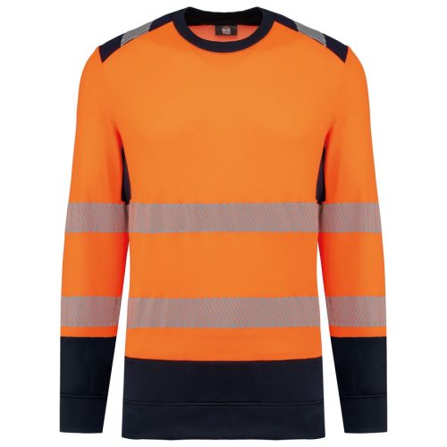 Recyceltes Sicherheitssweatshirt Rundhalsausschnitt WK420 – WK in Hi Viz Orange / Navy