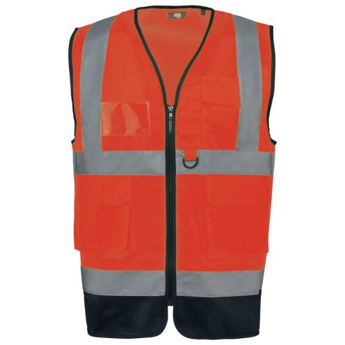 Recycelte HI-VIS SICHERHEITSWESTE mit Reißverschluss WK618 – WK in Hi Viz Orange / Navy