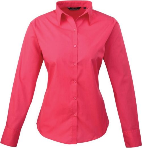 Women's Long Sleeve Poplin Blouse – Premier in Hot Pink