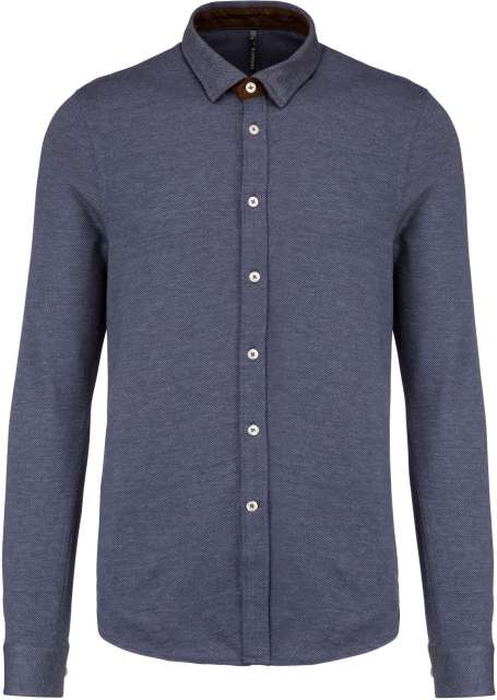 Long-Sleeved Jacquard Knit Shirt – Kariban in Jacquard Blue