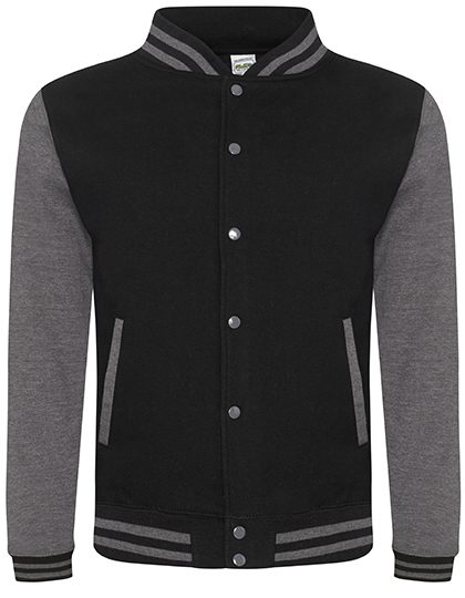 Varsity Jacket – Just Hoods in Jet Black/Charcoal (Heather)
