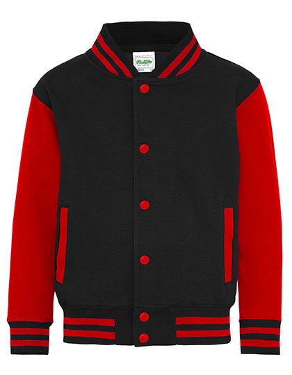 Kids´ Varsity Jacket – Just Hoods in Jet Black/Fire Red