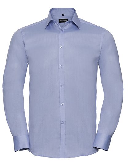 Men's Long Sleeve Tailored Herringbone Shirt – Russell Athletic Collection in Light Blue