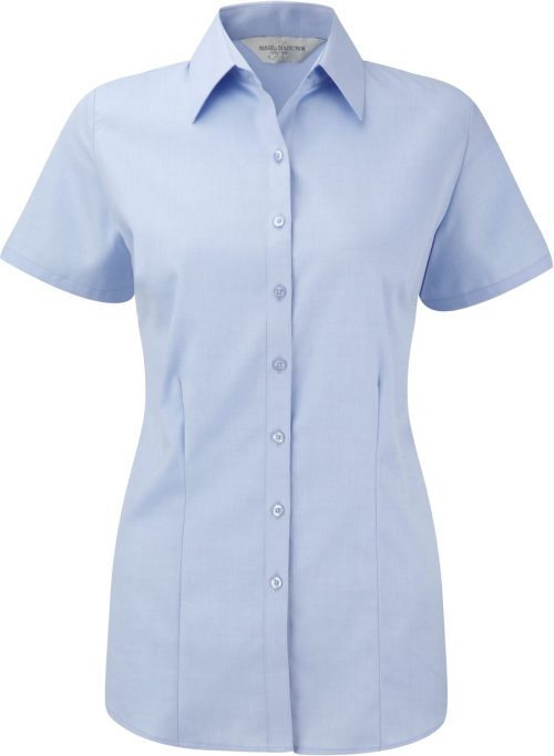 Ladies Short Sleeve Herringbone Shirt R-963F-0 – Russell in Light Blue