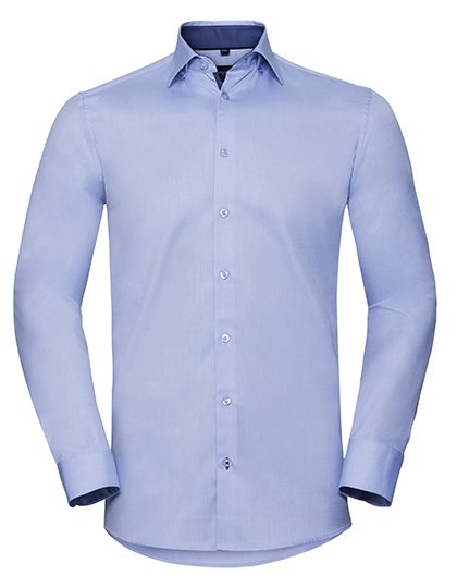 Men's Long Sleeve Tailored Contrast Herringbone Shirt – Russell Athletic Collection in Light Blue/Mid Blue/Bright Navy