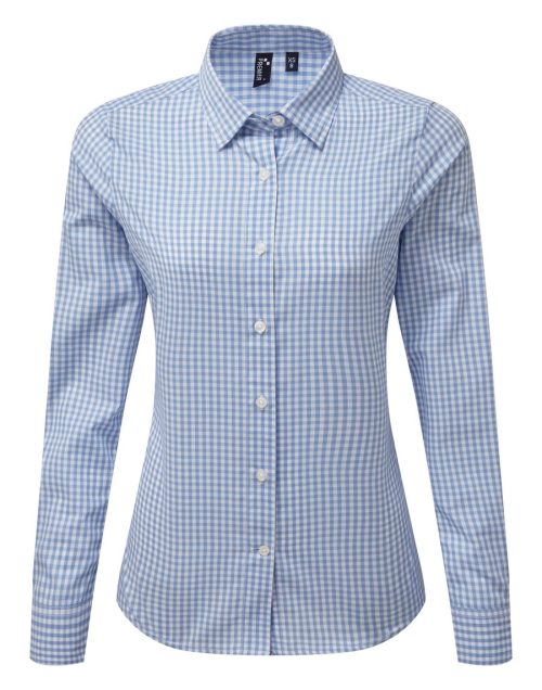 Bluse mit großen Vichy-Karos PR352 – Premier in Light Blue / White