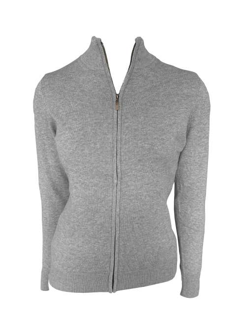 Women’s Full Zip Cardigan Fine Gauge Cotton – Legend Classics in Light Melange Grey