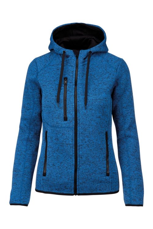 Ladies’ Heather Hooded Jacket – Proact in Light Royal Blue Mélange