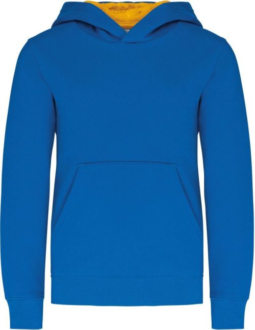 Kinder Kontrast Kapuzen Sweater K 453 – Kariban in Light Royal Blue/Yellow