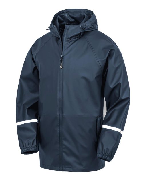 Prism PU Waterproof Jacket with Reflective Bands & Recycled Backing – Result Recycled in Navy