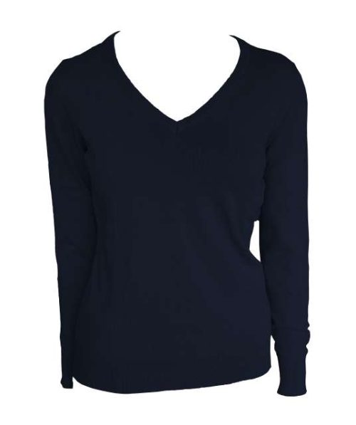 Women’s V-Neck Fine Gauge Cotton Pullover – Legend Classics in Navy