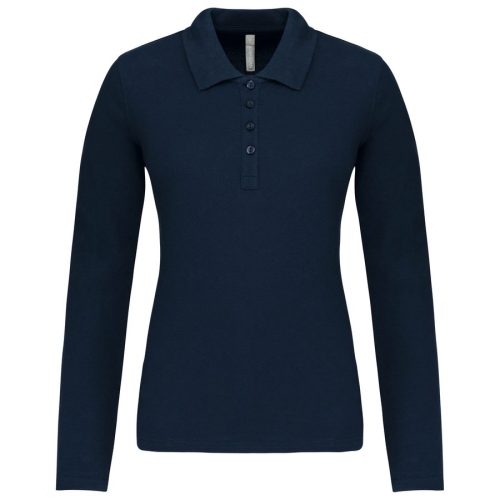 Damen Langarm-Polohemd. Baumwollpiqué K257 – Kariban in Navy