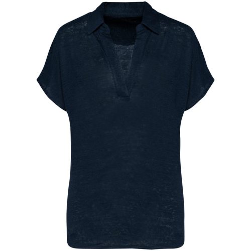 Damen-Polohemd aus Leinen NS221 – Spasso in Navy Blue