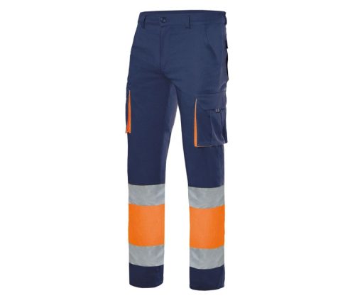 Two-Tone High Visibility Multi-Pocket Trousers 303007 – Velilla in Navy/Fluo Orange