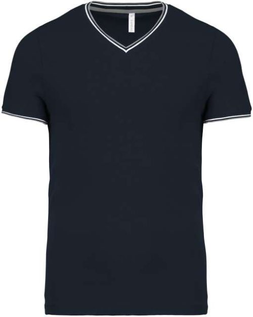 Men's Piqué Knit V-Neck T-Shirt – Kariban in Navy/Light Grey/White