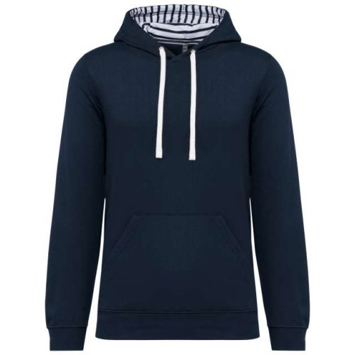 Unisex Contrast Patterned Hooded Sweatshirt – Kariban in Navy/Mariniere