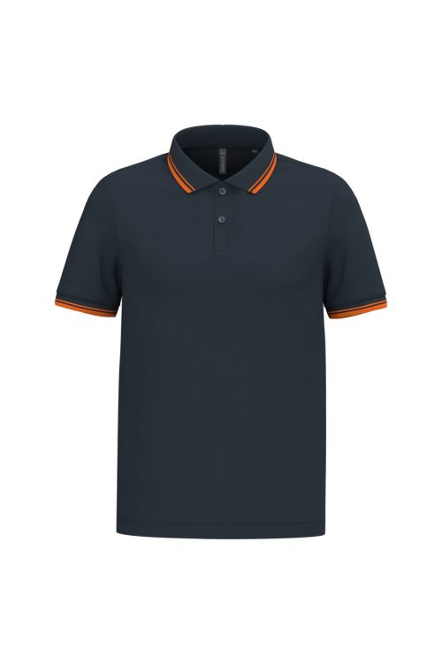 Herren Poloshirt mit kurzen Ärmeln und kontrastfarbenen Paspeln K272 – Kariban in Navy / Orange