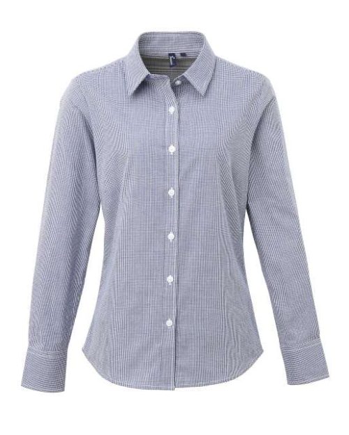 Women's Long Sleeve Gingham Microcheck Shirt – Premier in Navy/White