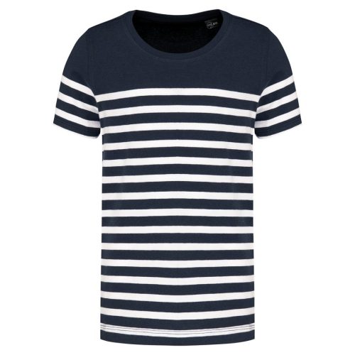 T-Shirt im Marine-Stil mit Rundhalsausschnitt Bio Kinder K3035 – Kariban in Navy / White Stripes