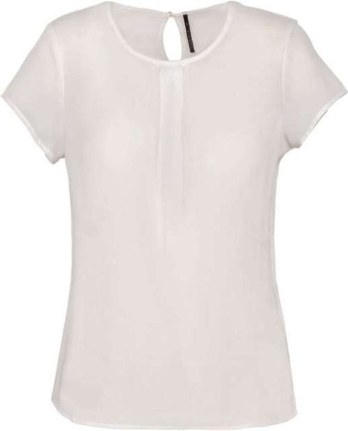 Ladies' Short-Sleeved Crepe Blouse – Kariban in Off White