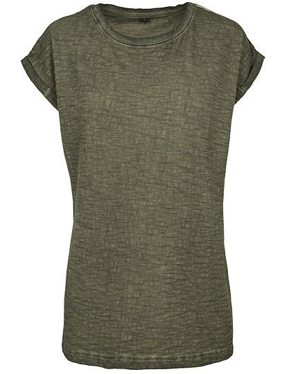 Ladies` Spray Dye Extended Shoulder Tee – Build Your Brand in Olive (Spray Dye)