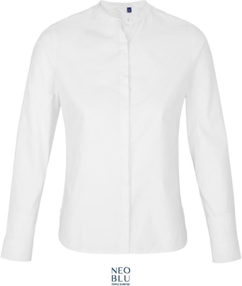 Popeline Bluse mit Maokragen langarm Bart Women – NEOBLU in Optic White