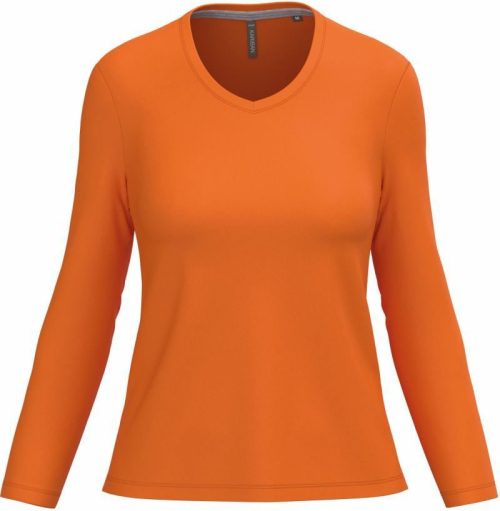 Damen V-Ausschnitt T-Shirt langarm K 382 – Kariban in Orange