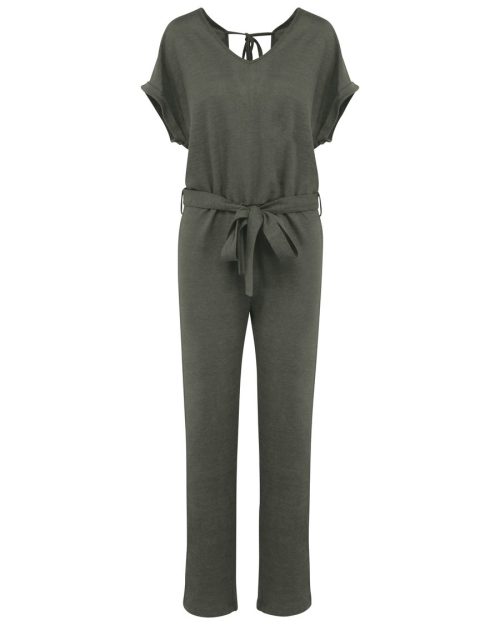 Overall aus Leinenstrickstoff mit kurzen Ärmeln für Damen SP5004 – Spasso in Organic Khaki