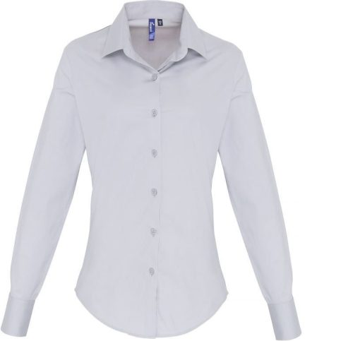 Women's Stretch-Fit Cotton Poplin Long Sleeve Shirt – Premier in Pale Blue