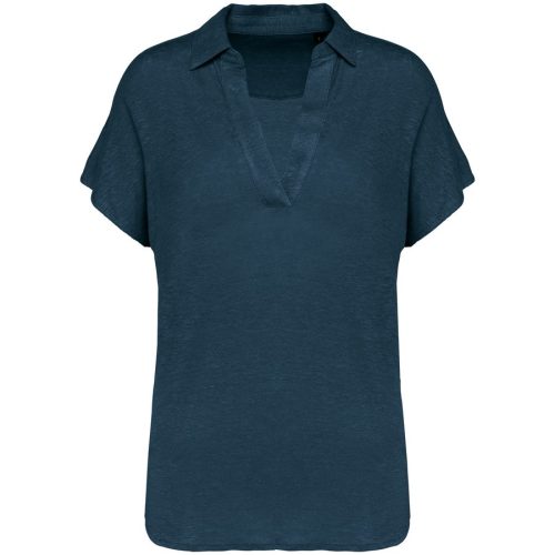 Damen-Polohemd aus Leinen NS221 – Spasso in Peacock Blue